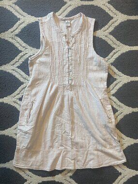 Blanco Pleated Henley Linen-Type Cotton Tunic Dress Beach Cover NWT Size L